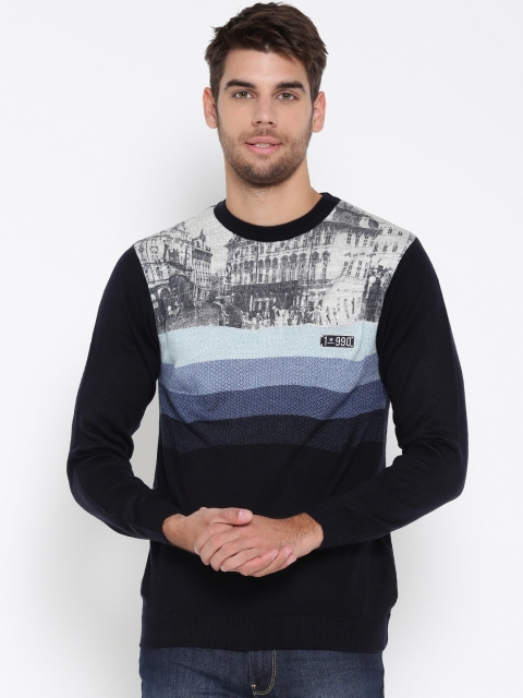 

Duke Men Navy Blue Woollen Self-Design Sweater
