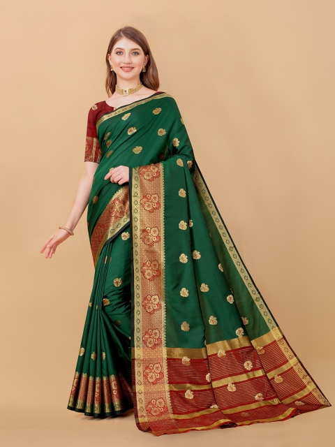 

KALINI Green & Maroon Woven Design Silk Cotton Saree