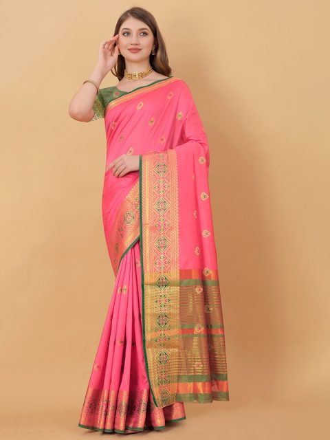

KALINI Pink & Green Woven Design Silk Cotton Saree