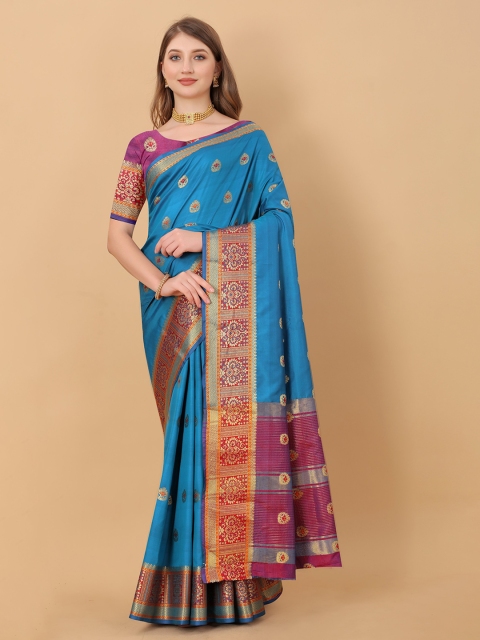 

KALINI Blue & Pink Woven Design Silk Cotton Saree