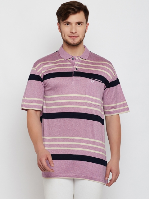 

Duke Men Lavender Striped Polo Collar T-shirt
