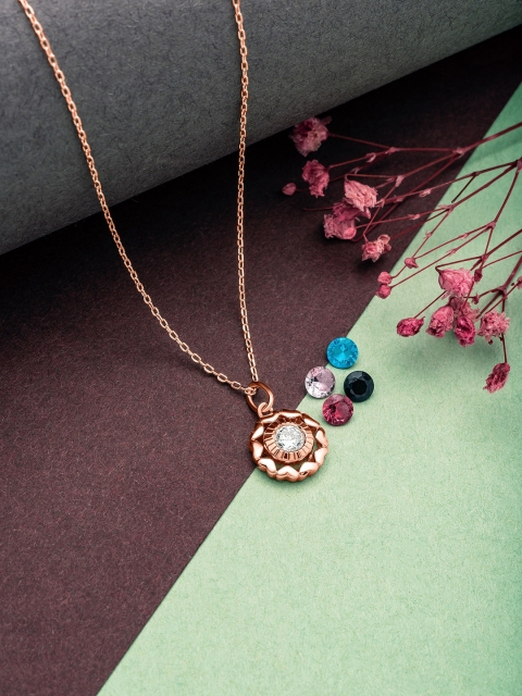 

SILBERRY 92.5 Sterling Sliver Rose Gold-Plated & CZ Studded Pendant With Link Chain
