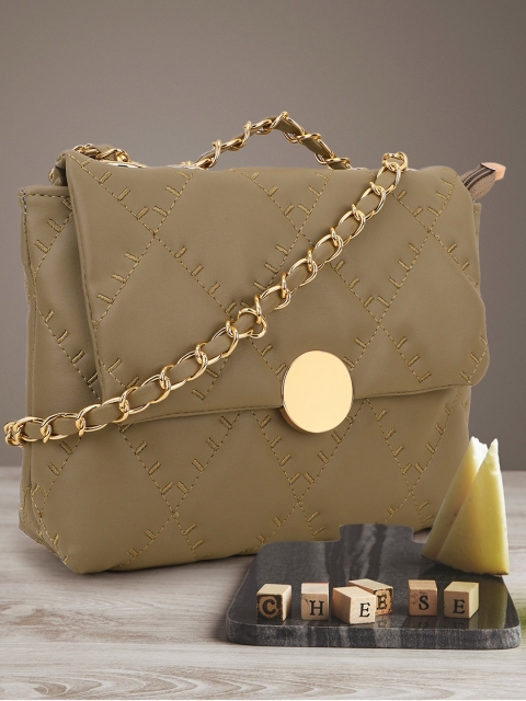 

SHINING STAR Olive Green Textured Structured Sling Bag