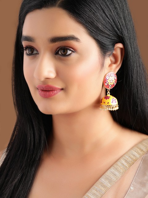 

Rubans Multicoloured Hand Painted Floral Jhumkas, Multi