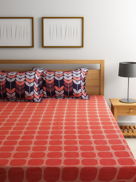

STELLAR HOME Orange Printed Cotton 144 TC Double Bedsheet with 2 Pillow Covers