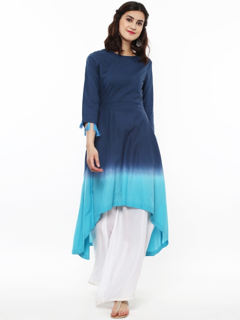 

SASSAFRAS Women Navy Blue & Turquoise Blue Dyed A-Line Kurta