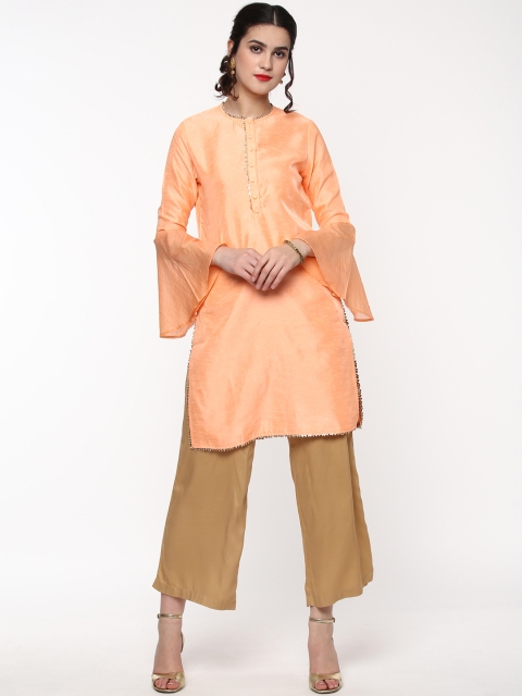 

SASSAFRAS Women Peach-Coloured Solid Straight Kurta