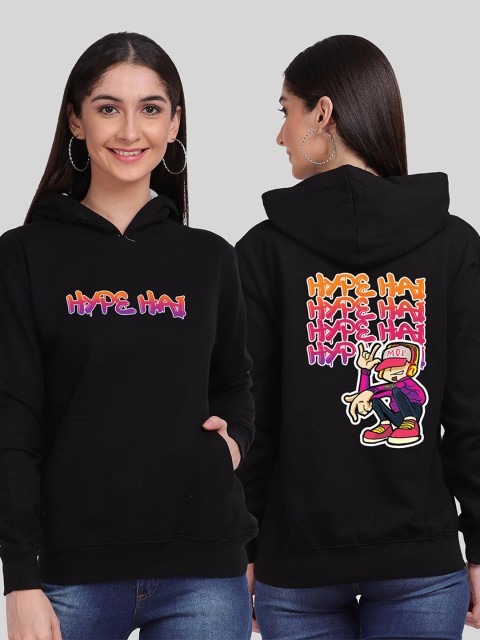 

Mad Over Print Women Black Typography Printed Hooded Sweatshirt