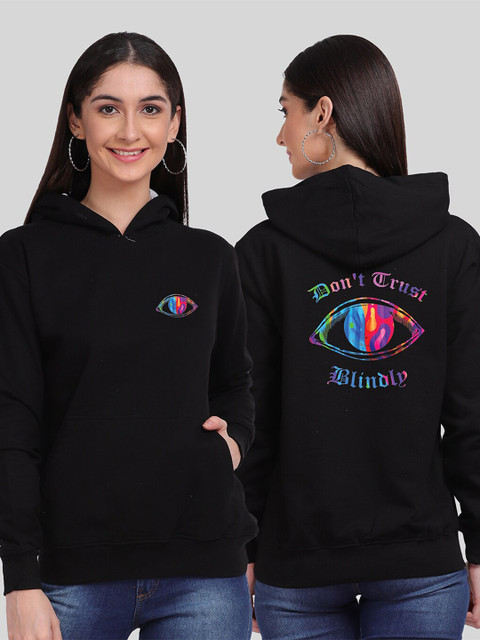 

Mad Over Print Women Black Graphic Printed Hooded Sweatshirt