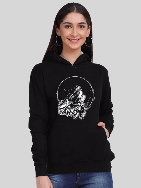 

Mad Over Print Women Black Graphic Printed Hooded Sweatshirt
