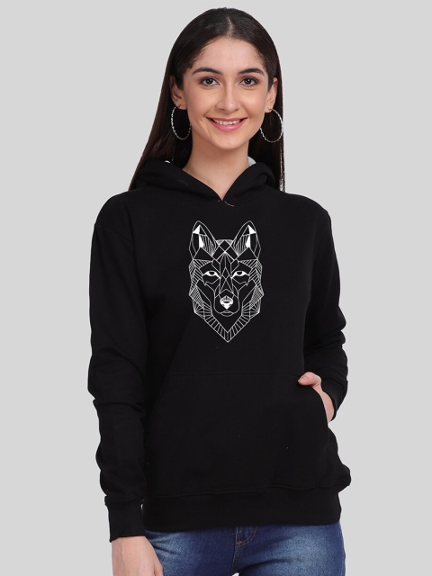 

Mad Over Print Women Black Graphic Printed Hooded Sweatshirt