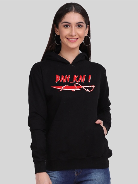 

Mad Over Print Women Black Typography Printed Hooded Sweatshirt