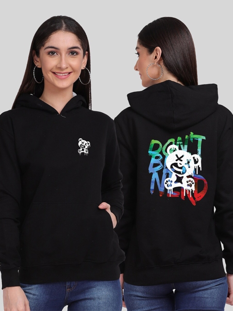 

Mad Over Print Women Black Typography Printed Hooded Sweatshirt