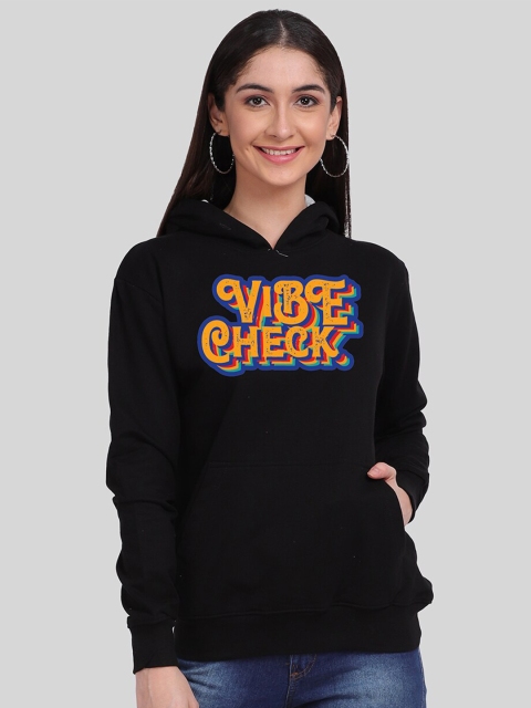 

Mad Over Print Women Black Typography Printed Hooded Sweatshirt