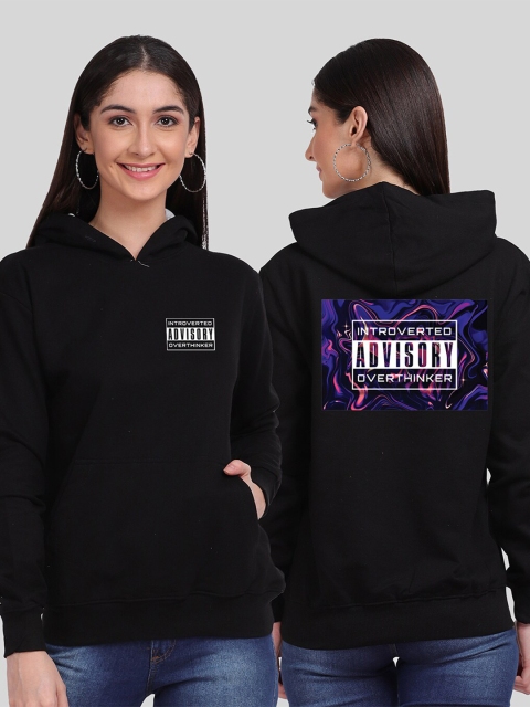 

Mad Over Print Women Black Typography Printed Hooded Sweatshirt