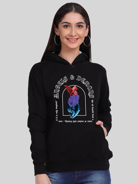 

Mad Over Print Women Black Graphic Printed Hooded Sweatshirt