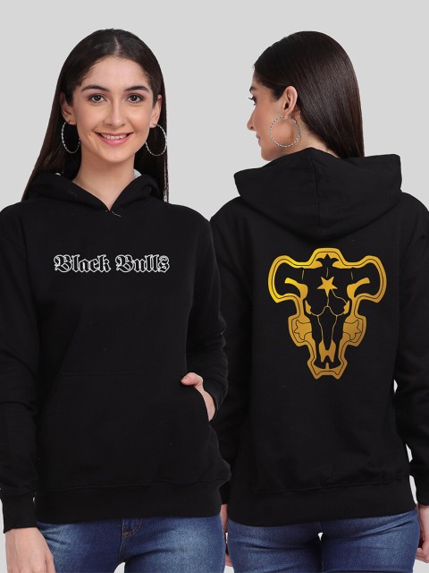 

Mad Over Print Women Black Typography Printed Hooded Sweatshirt