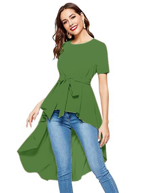 

LOOKFIELD Women Green High-Low Longline Top