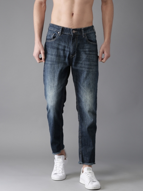 

HERE&NOW Men Blue Slim Tapered Fit Mid-Rise Clean Look Cropped Jeans