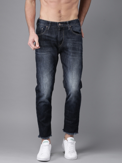 

HERE&NOW Men Blue Slim Tapered Fit Mid-Rise Clean Look Cropped Jeans