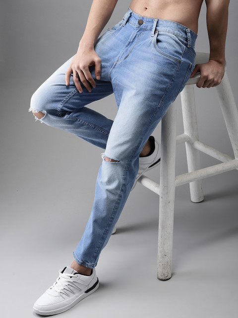 

HERE&NOW Men Blue Slim Tapered Fit Mid-Rise Slash Knee Stretchable Ankle-Length Jeans