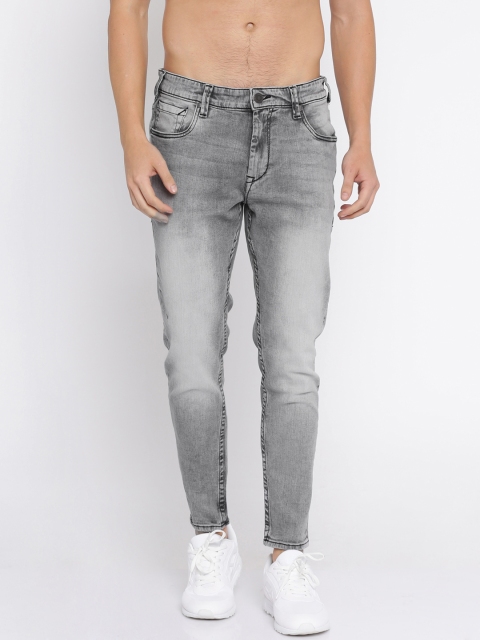 

HERE&NOW Men Grey Skinny Fit Mid-Rise Clean Look Stretchable Cropped Jeans