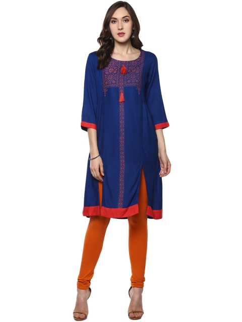 

Avaana Women Blue Printed Straight Kurta