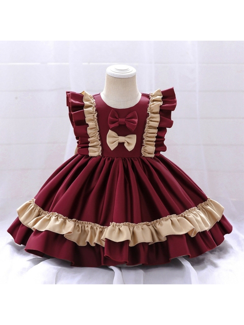 

R Cube Kids Girls Maroon Fit And Flare Dress