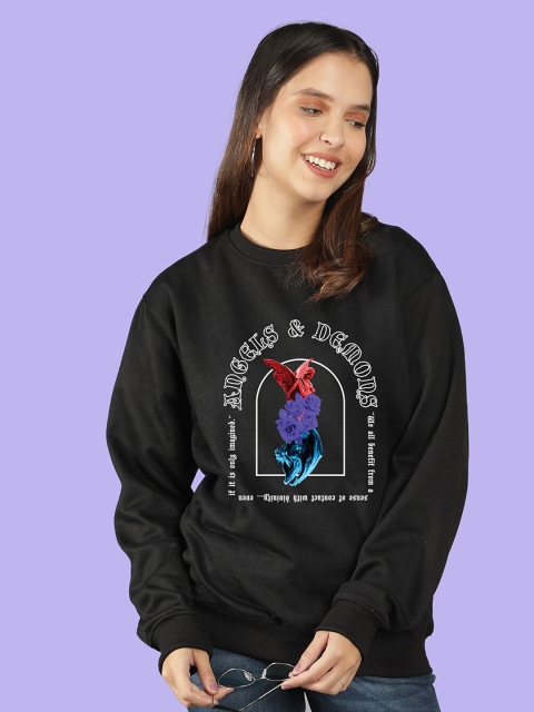 

Mad Over Print Women Black Graphic Printed Sweatshirt