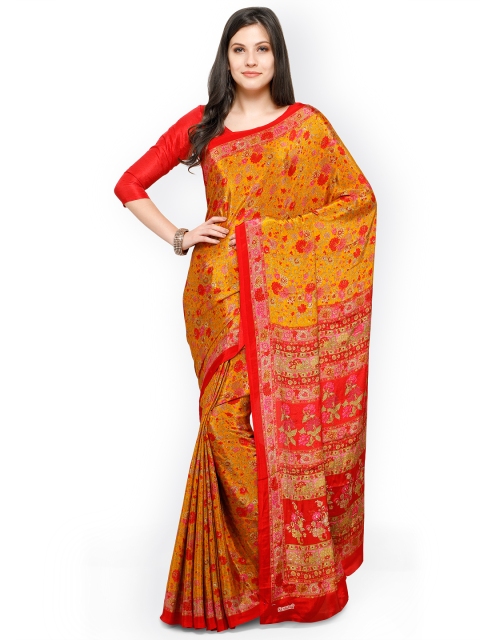 

Ligalz Yellow Printed Poly Crepe Saree
