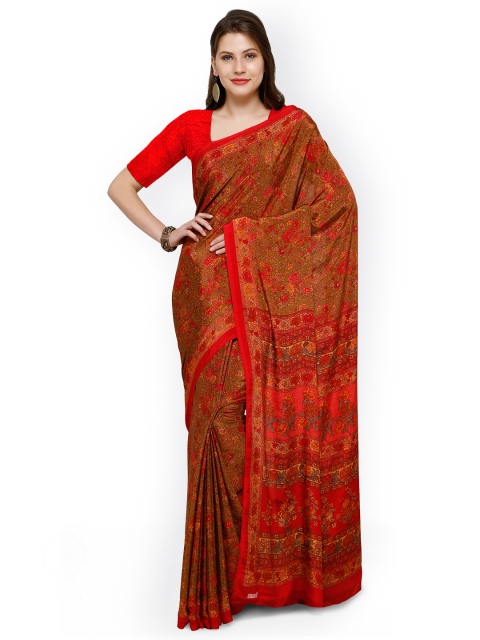 

Ligalz Red Printed Poly Crepe Saree