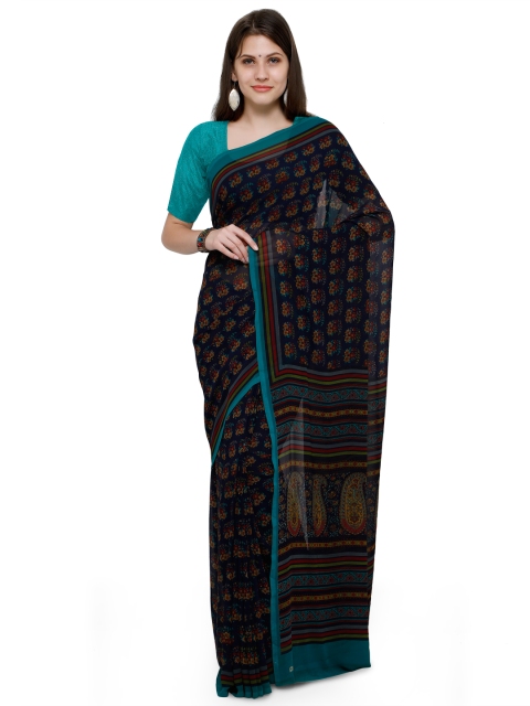 

Ligalz Blue Printed Poly Georgette Saree
