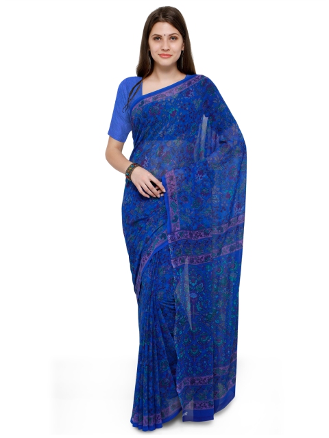 

Ligalz Blue Printed Poly Georgette Saree