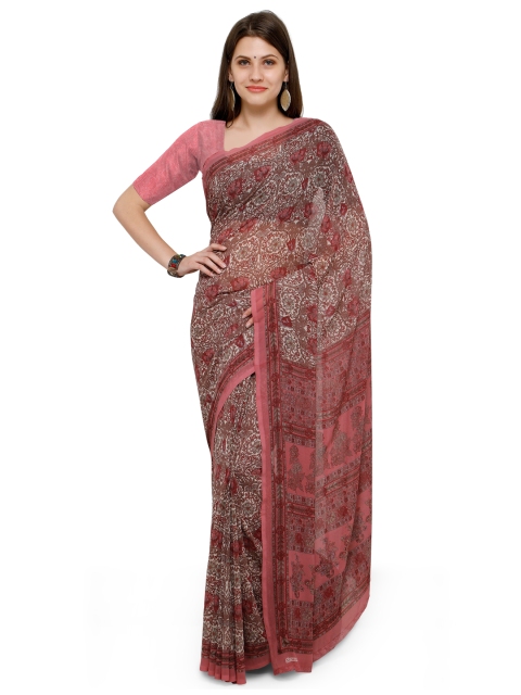 

Ligalz Pink Printed Poly Georgette Saree