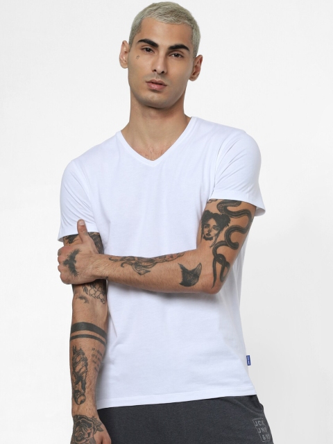 

Jack & Jones Men White V-Neck Slim Fit Cotton T-shirt