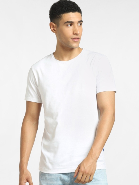 

Jack & Jones Men White Slim Fit Round Neck Cotton T-shirt