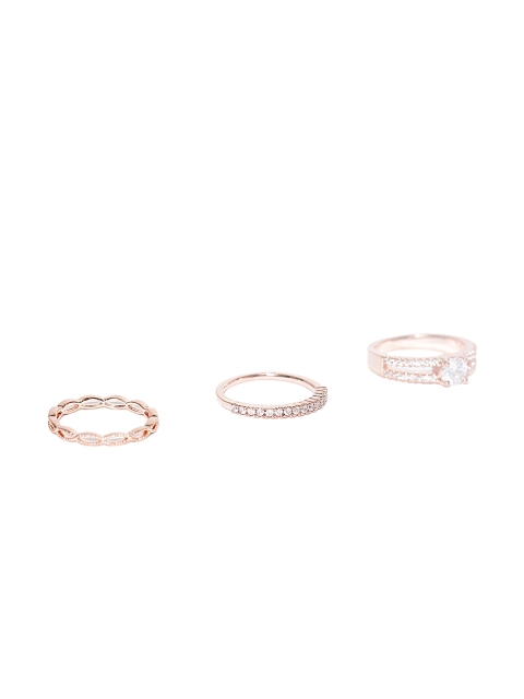 

Accessorize Set of 3 Rose Gold-Plated CZ Stone-Studded Rings