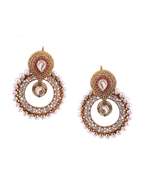 

Adwitiya Collection Women Gold-Plated & White Classic Chandbalis Earrings, Pink