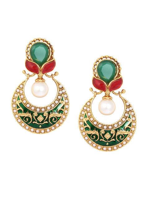 

Adwitiya Collection Women Gold-Plated Classic Enamelled Drop Earrings, Green