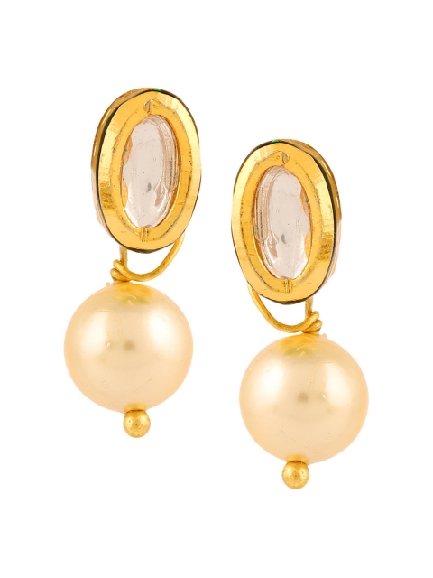 

Adwitiya Collection Women Gold-Plated Classic Drop Earrings, Off white
