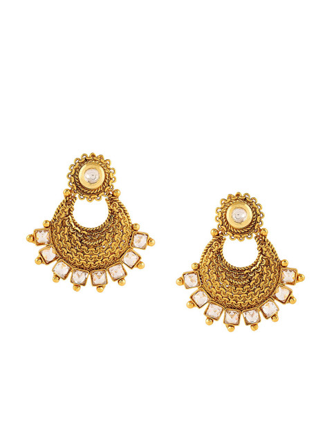 

Adwitiya Collection White Stone-Studded and Gold Plated Chandbalis Earrings