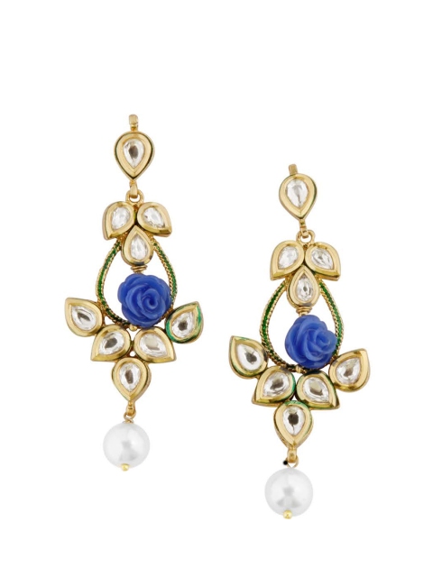 

Adwitiya Collection Blue and Gold Plated Floral Drop Earrings