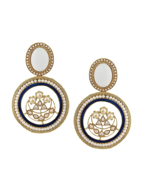 

Adwitiya Collection White Beaded & Gold-Plated Circular Drop Earrings