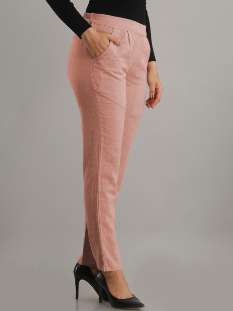 

NeshamaKurti Women Pink Easy Wash Pleated Cotton Trousers