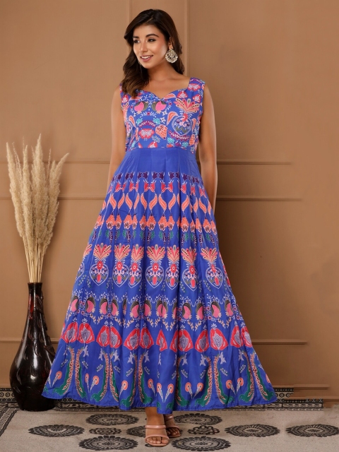 

NeshamaKurti Blue Ethnic Motifs Maxi Cotton Dress