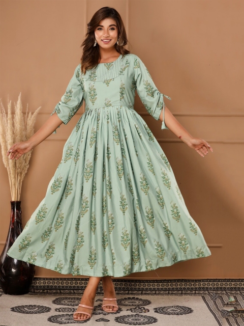 

NeshamaKurti Green Floral Cotton Dress