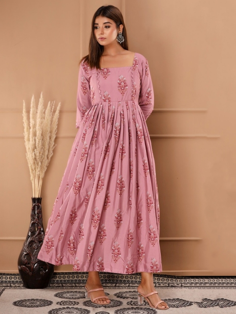 

NeshamaKurti Pink Floral Maxi Cotton Dress