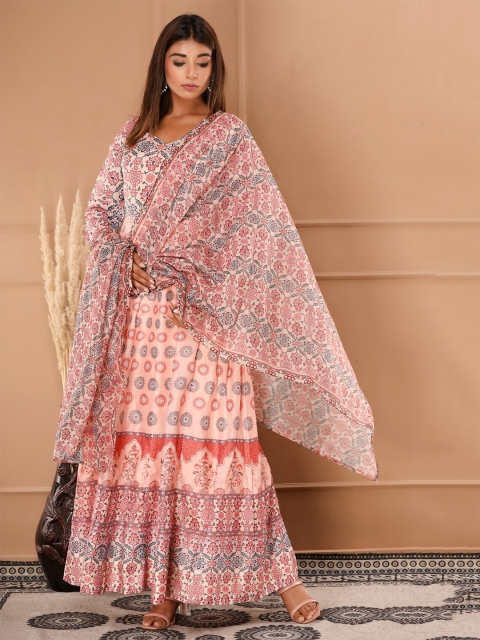 

NeshamaKurti Women Peach Floral A-Line Dress