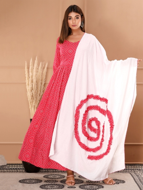 

NeshamaKurti Women Pink A-Line Cotton Ethinc Dress with Dupatta