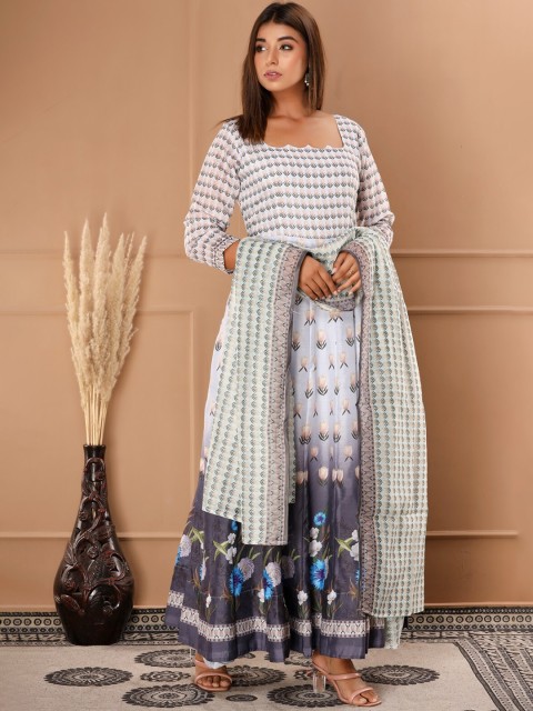 

NeshamaKurti Women Grey A-Line Ethnic Dress With Dupatta